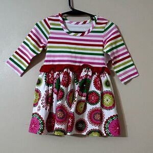 Kelly’s Kids Holiday Stripe Snowflake Waist Red Ruffle Girls Dress Size 12 Month